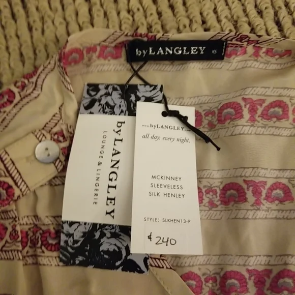 by Langley McKinney sleeveless silk Henley - Picture 3 of 6